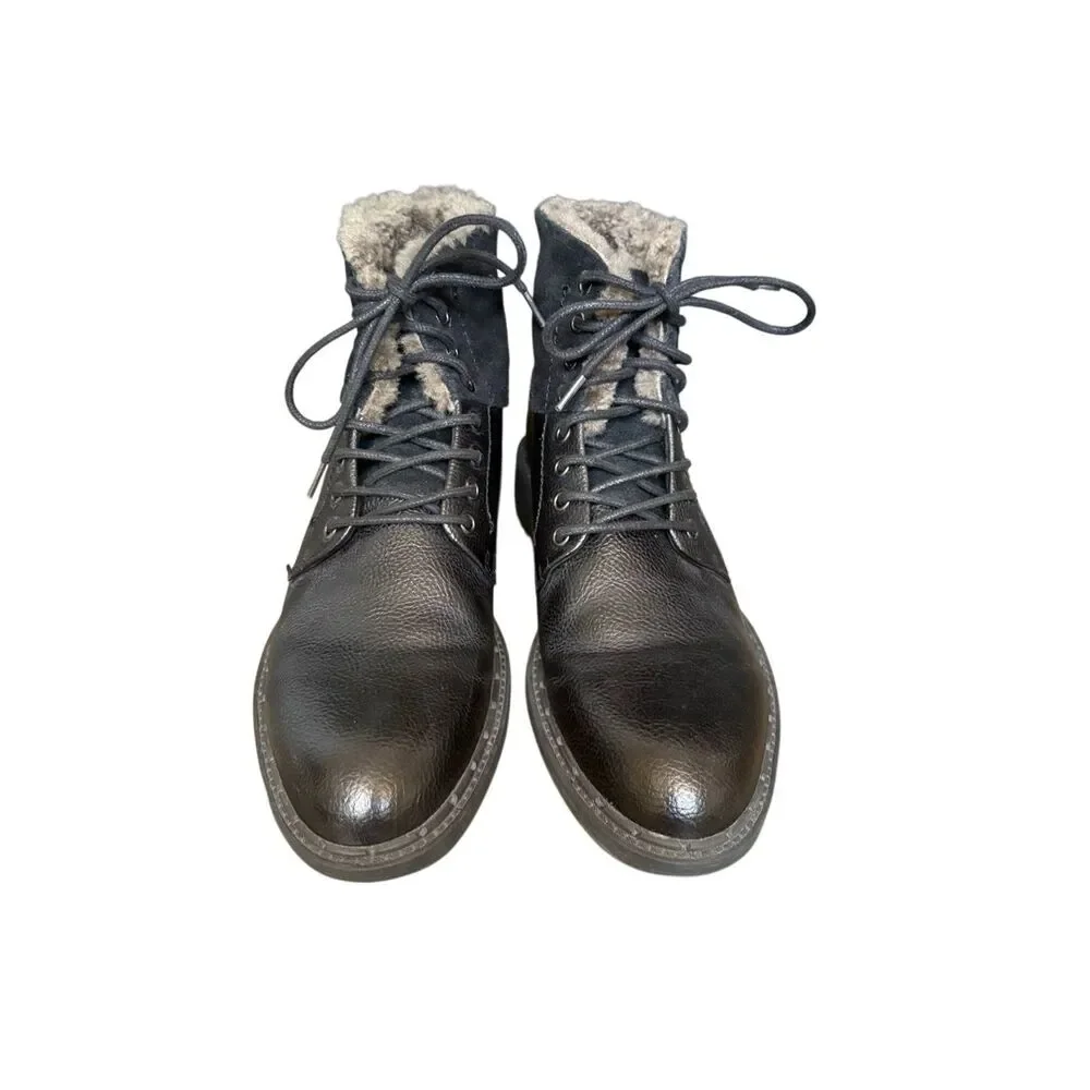 Robert Wayne Men’s Black Leather Faux Fur Lined Lace Up Ankle Boots